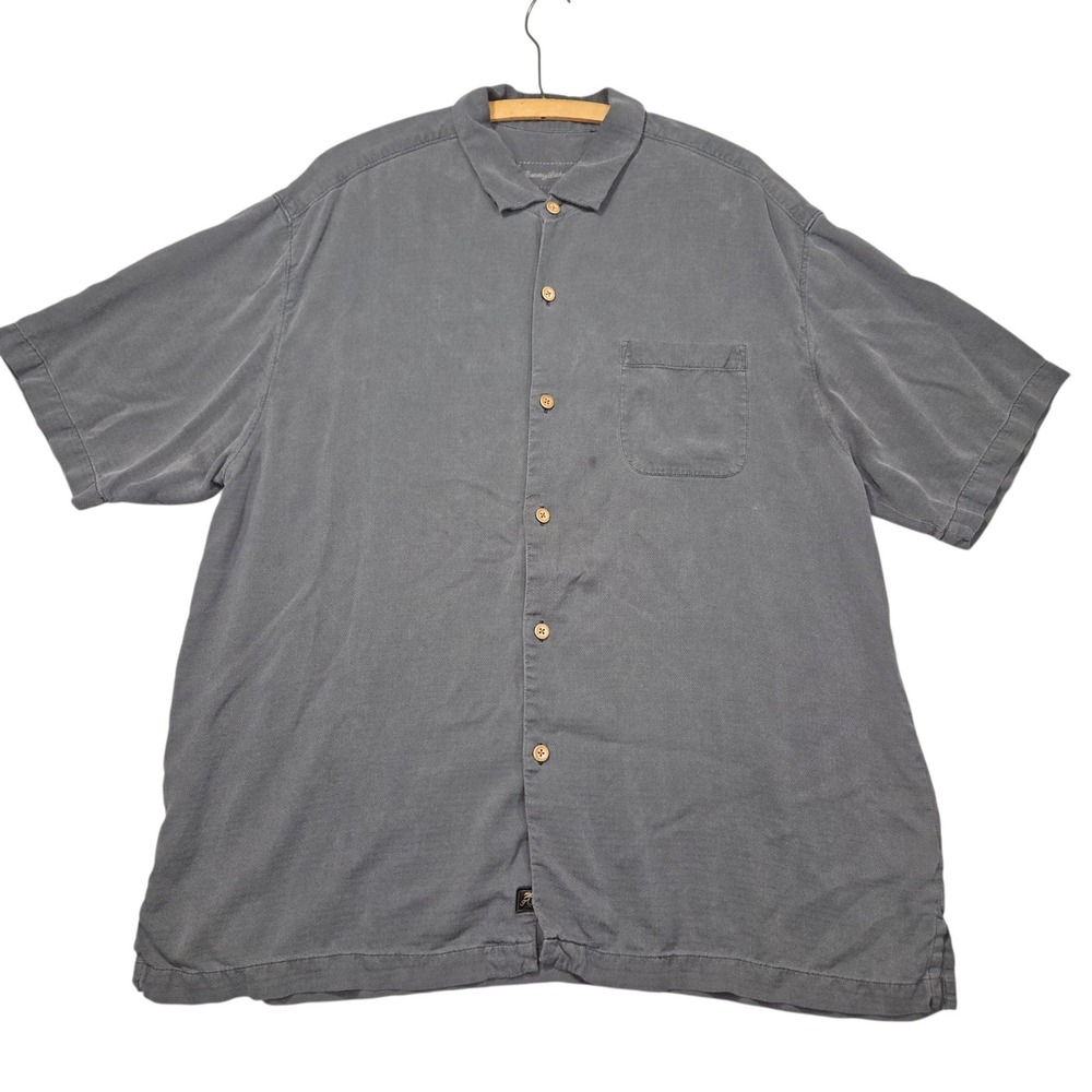 Tommy Bahama VTG Grand Marlin Rum Silk S/S Button Up Shirt Grey Sz XL